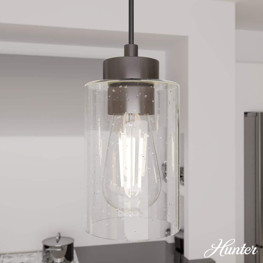 Hunter Hartland 3-Light Noble Bronze Island Chandelier with Clear Seeded Glass Shades