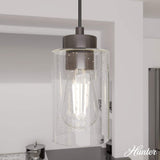 Hunter Hartland 3-Light Noble Bronze Island Chandelier with Clear Seeded Glass Shades