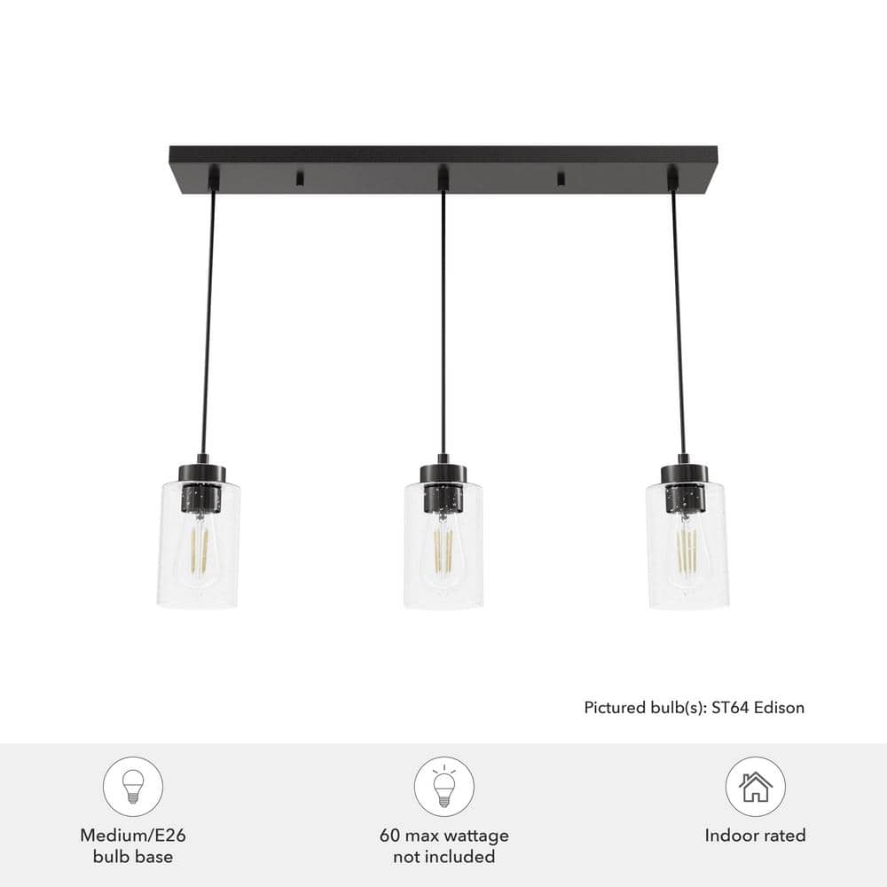 Hunter Hartland 3-Light Noble Bronze Island Chandelier with Clear Seeded Glass Shades