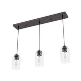 Hunter Hartland 3-Light Noble Bronze Island Chandelier with Clear Seeded Glass Shades