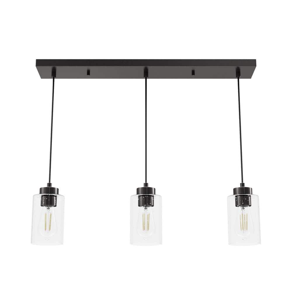 Hunter Hartland 3-Light Noble Bronze Island Chandelier with Clear Seeded Glass Shades