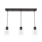 Hunter Hartland 3-Light Noble Bronze Island Chandelier with Clear Seeded Glass Shades
