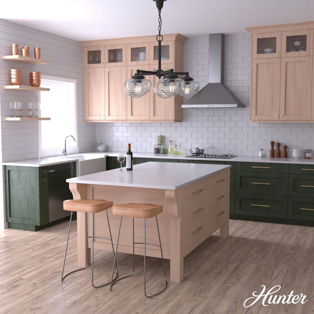 Hunter Saddle Creek 5-Light Noble Bronze Schoolhouse Chandelier with Clear Seeded Glass Shades