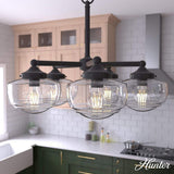 Hunter Saddle Creek 5-Light Noble Bronze Schoolhouse Chandelier with Clear Seeded Glass Shades