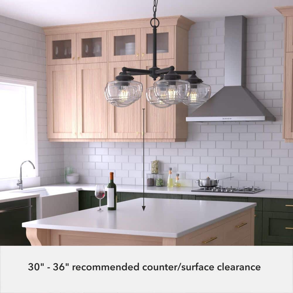 Hunter Saddle Creek 5-Light Noble Bronze Schoolhouse Chandelier with Clear Seeded Glass Shades