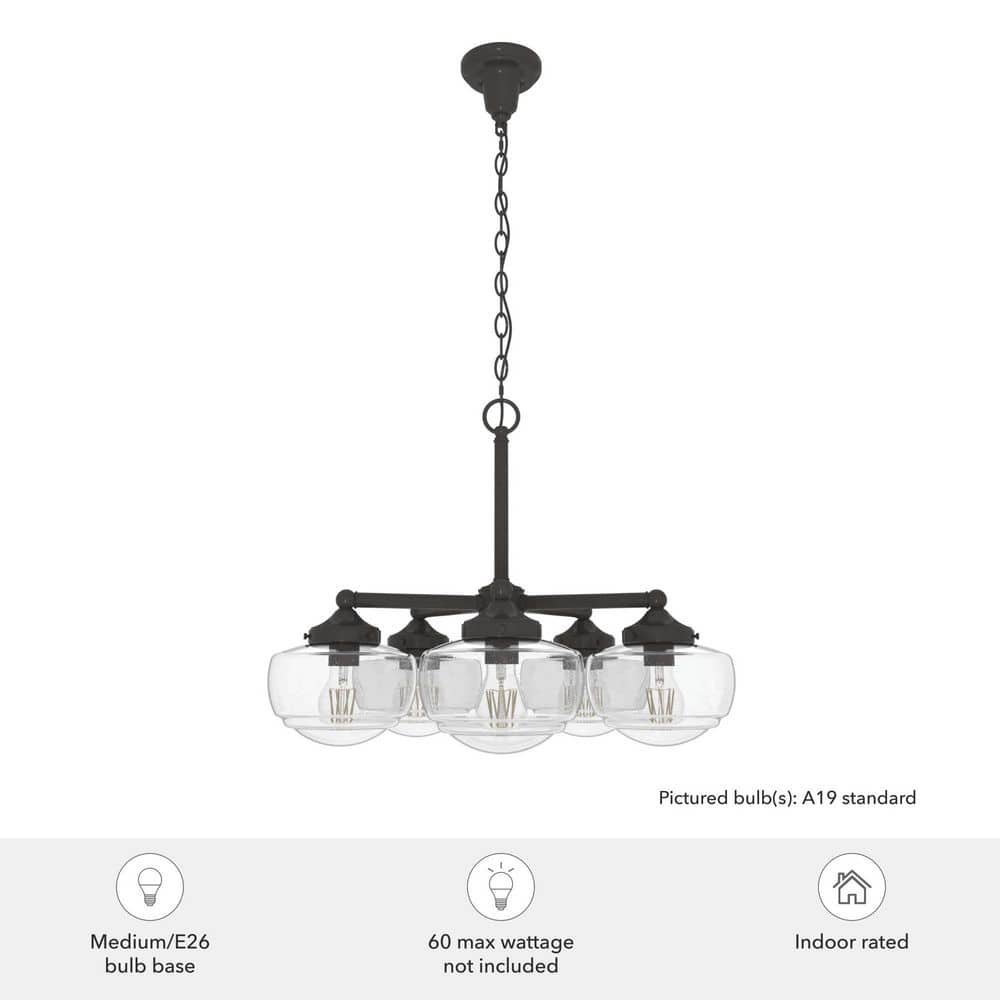Hunter Saddle Creek 5-Light Noble Bronze Schoolhouse Chandelier with Clear Seeded Glass Shades