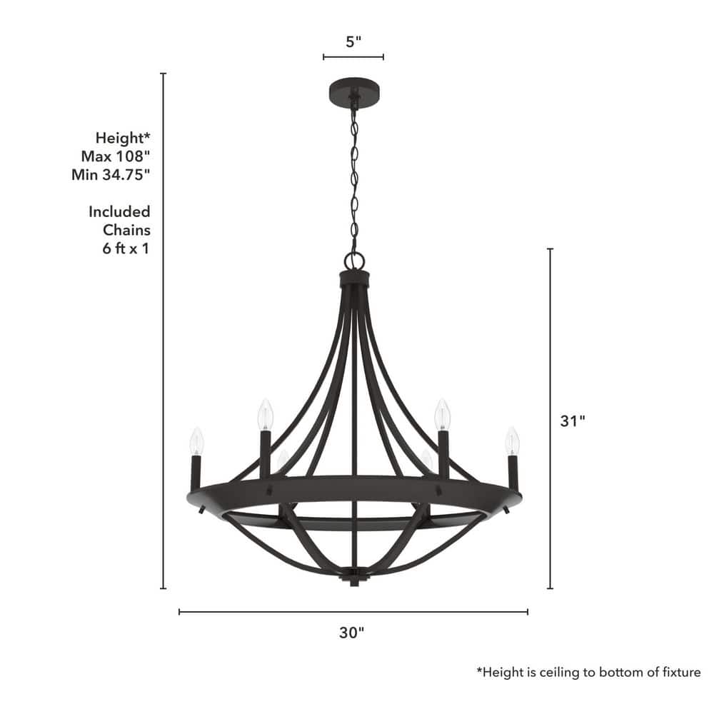 Hunter Perch Point 6-Light Noble Bronze Candlestick Chandelier