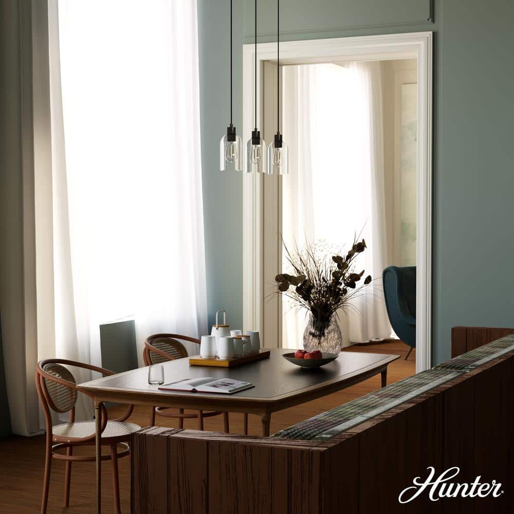 Hunter Lochemeade 3 Light Noble Bronze Shaded Chandelier with Clear Seeded Glass Shades Kitchen Light
