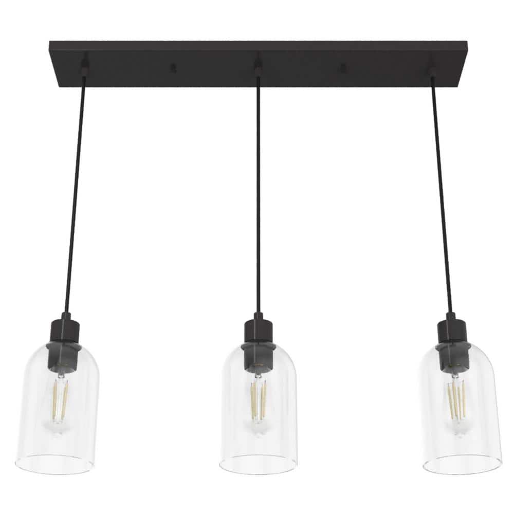 Hunter Lochemeade 3 Light Noble Bronze Shaded Chandelier with Clear Seeded Glass Shades Kitchen Light