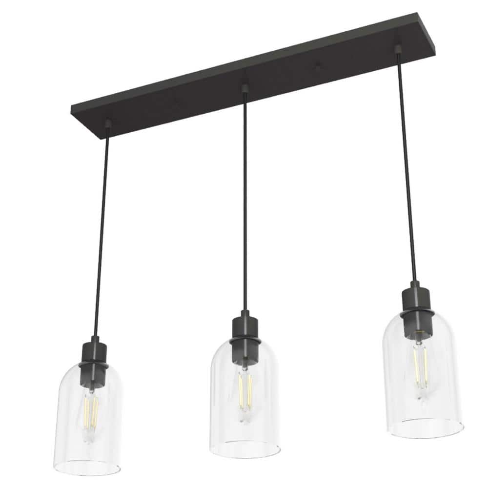 Hunter Lochemeade 3 Light Noble Bronze Shaded Chandelier with Clear Seeded Glass Shades Kitchen Light