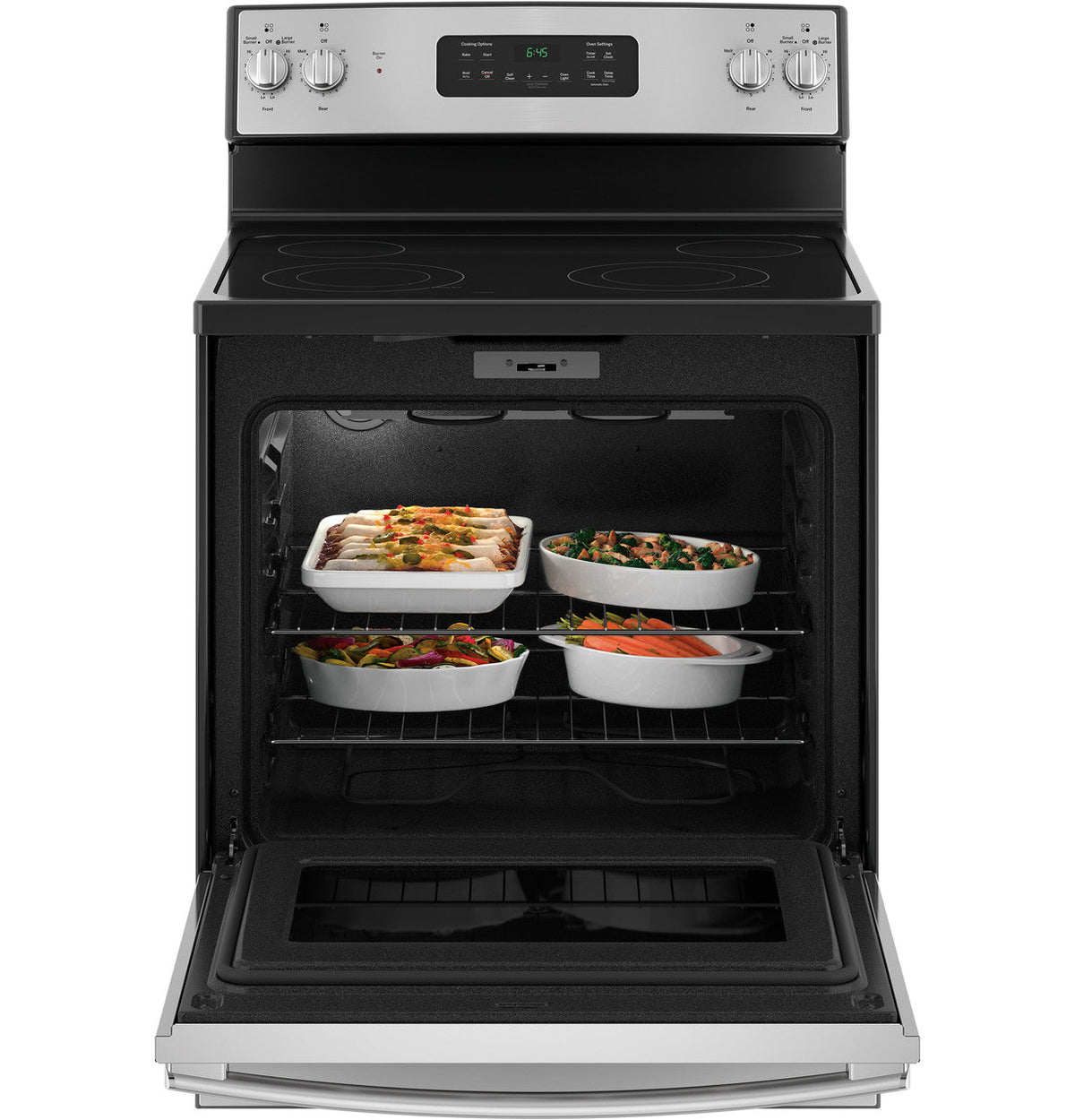 GE 30-in Smooth Surface 4 Elements 5.3-cu ft Self-Cleaning Freestanding Electric Range (Stainless Steel)