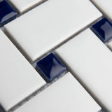 Merola Tile Metro Basketweave Matte White with Cobalt Dot 11-3/4 in. x 11-3/4 in. Porcelain Mosaic Tile (19.58 sq. ft./Case)