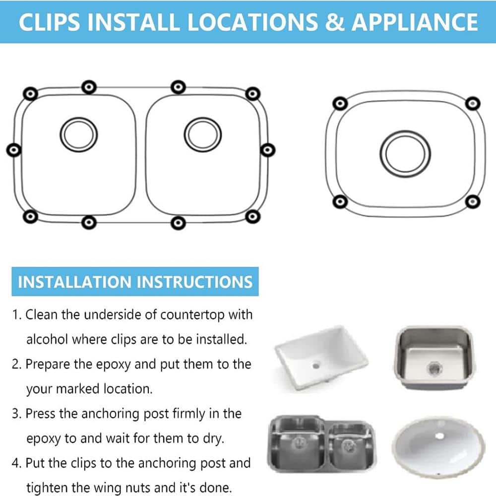 Numhew Silver Zinc-Plated Steel Undermount Sink Clips - 12 Pack