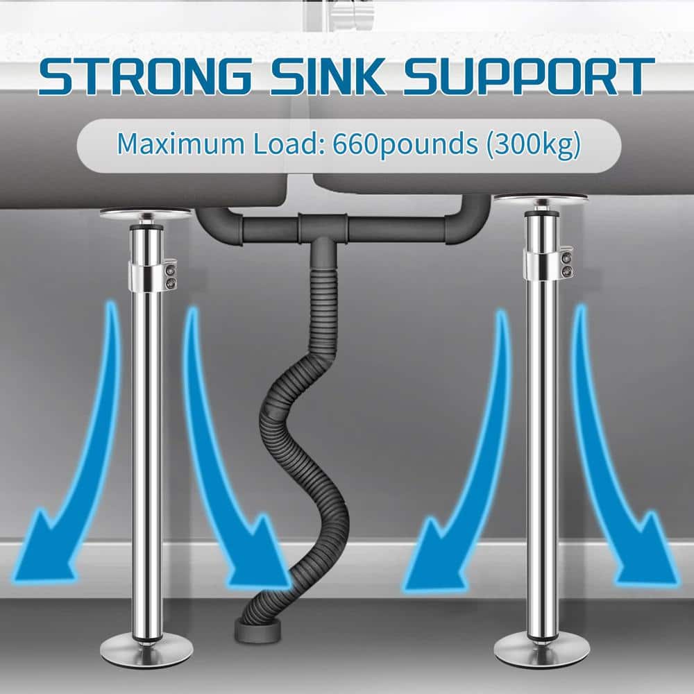 Numhew Adjustable Stainless Steel Undermount Sink Brackets Support Pole (2-Pack)