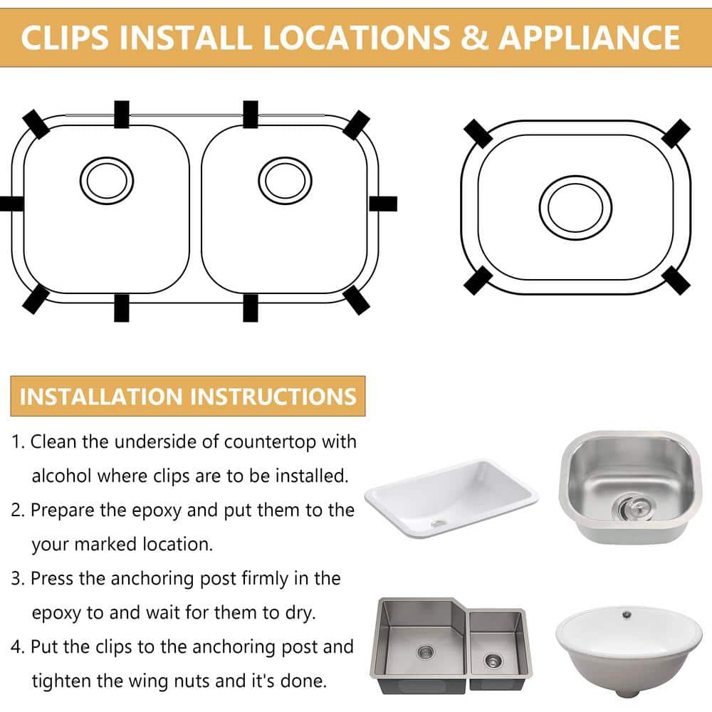Numhew Gold Undermount Sink Clips Mounting Kit - 12 Pack