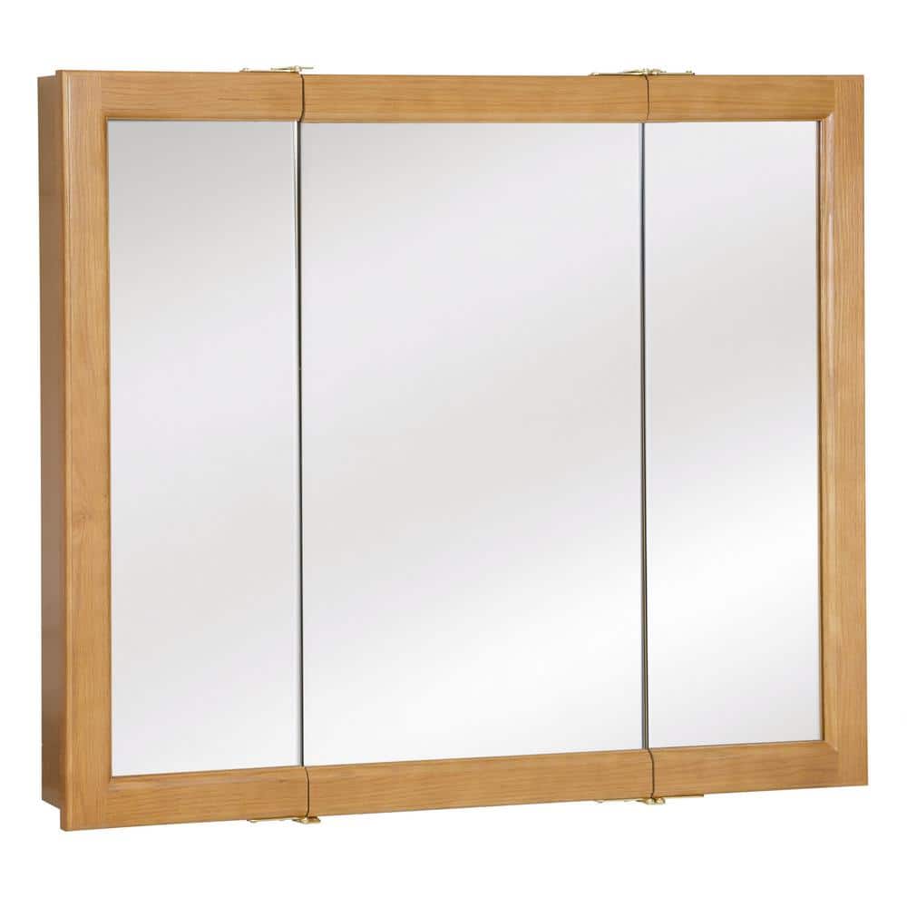 Design House Richland 36 in. W x 30 in. H x 4-4/5 in. D Framed Tri-View Surface-Mount Bathroom Medicine Cabinet in Nutmeg Oak