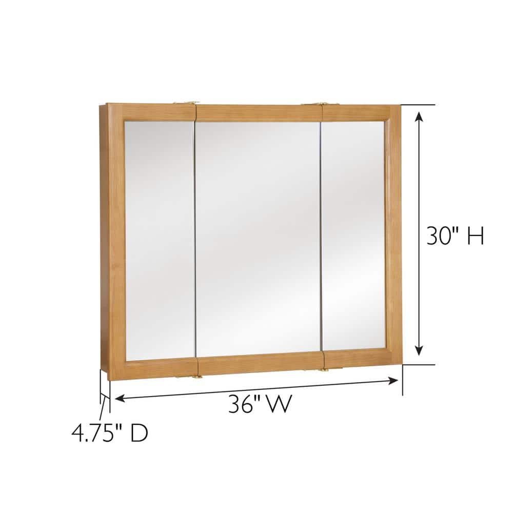 Design House Richland 36 in. W x 30 in. H x 4-4/5 in. D Framed Tri-View Surface-Mount Bathroom Medicine Cabinet in Nutmeg Oak