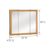 Design House Richland 36 in. W x 30 in. H x 4-4/5 in. D Framed Tri-View Surface-Mount Bathroom Medicine Cabinet in Nutmeg Oak