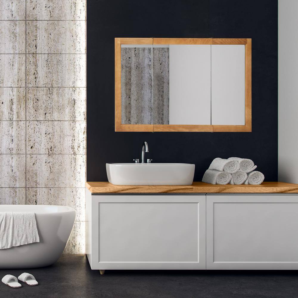 Design House Richland 48 in. x 30 in. 4-4/5 in. Surface-Mount Tri-View Bathroom Medicine Cabinet in Nutmeg Oak