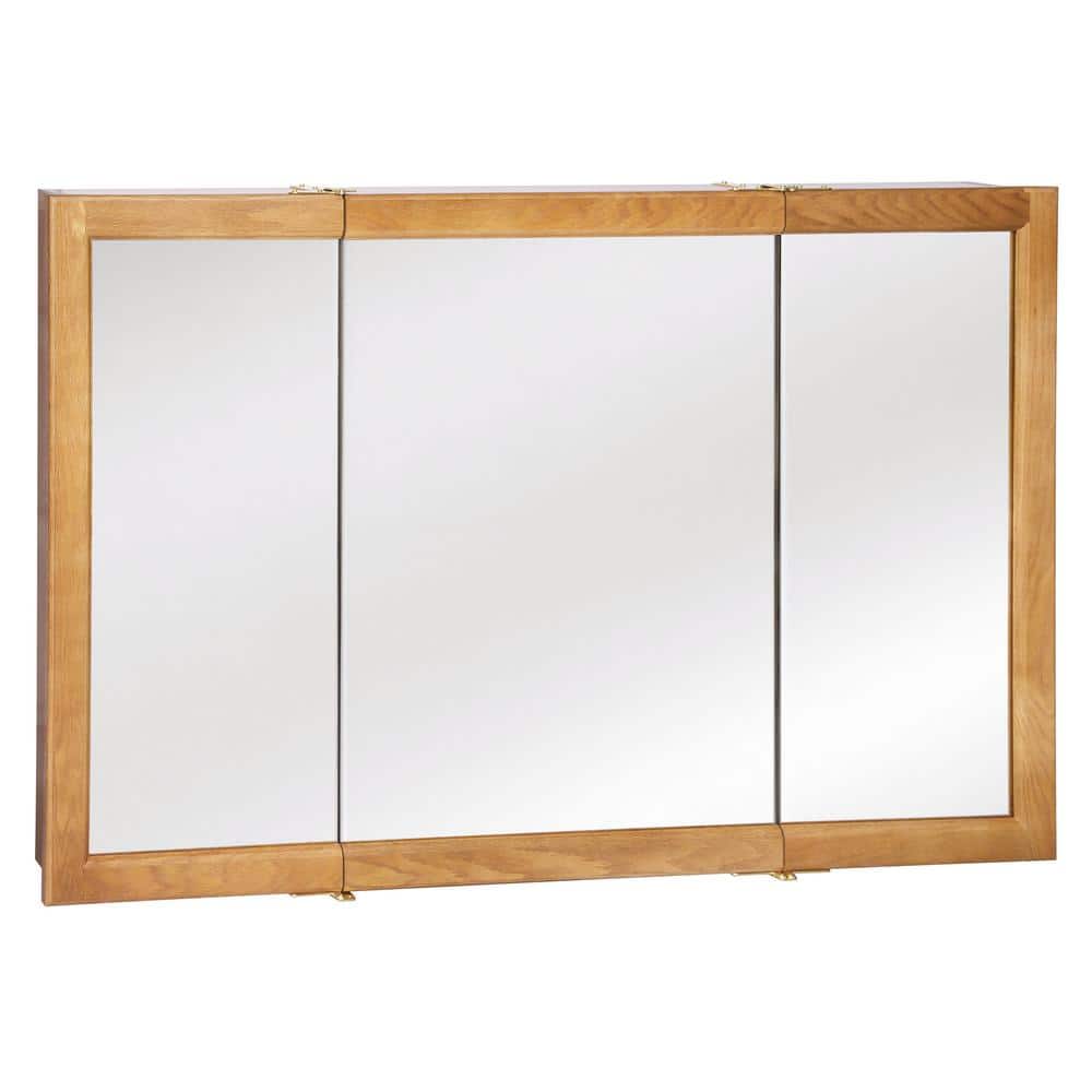 Design House Richland 48 in. x 30 in. 4-4/5 in. Surface-Mount Tri-View Bathroom Medicine Cabinet in Nutmeg Oak