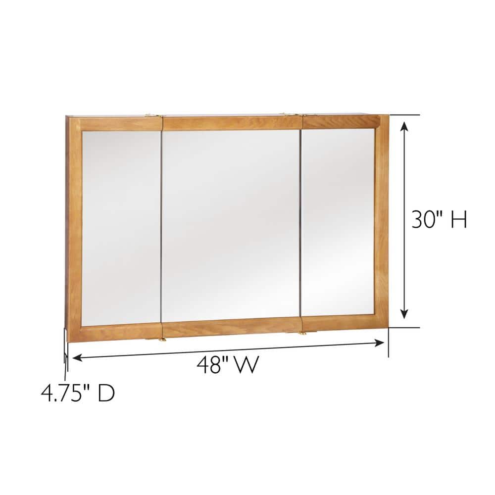 Design House Richland 48 in. x 30 in. 4-4/5 in. Surface-Mount Tri-View Bathroom Medicine Cabinet in Nutmeg Oak