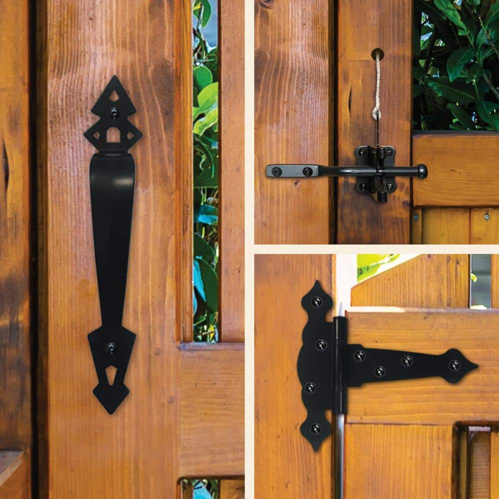 NUVO IRON 5 in. Black Galvanized Steel Decorative Ornamental Gate Hardware Kit