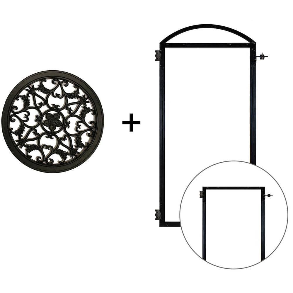 NUVO IRON EZ Install 6-Standard Fence Board Arched Pro Gate Frame with One 15 in. Dia Round Gate Insert