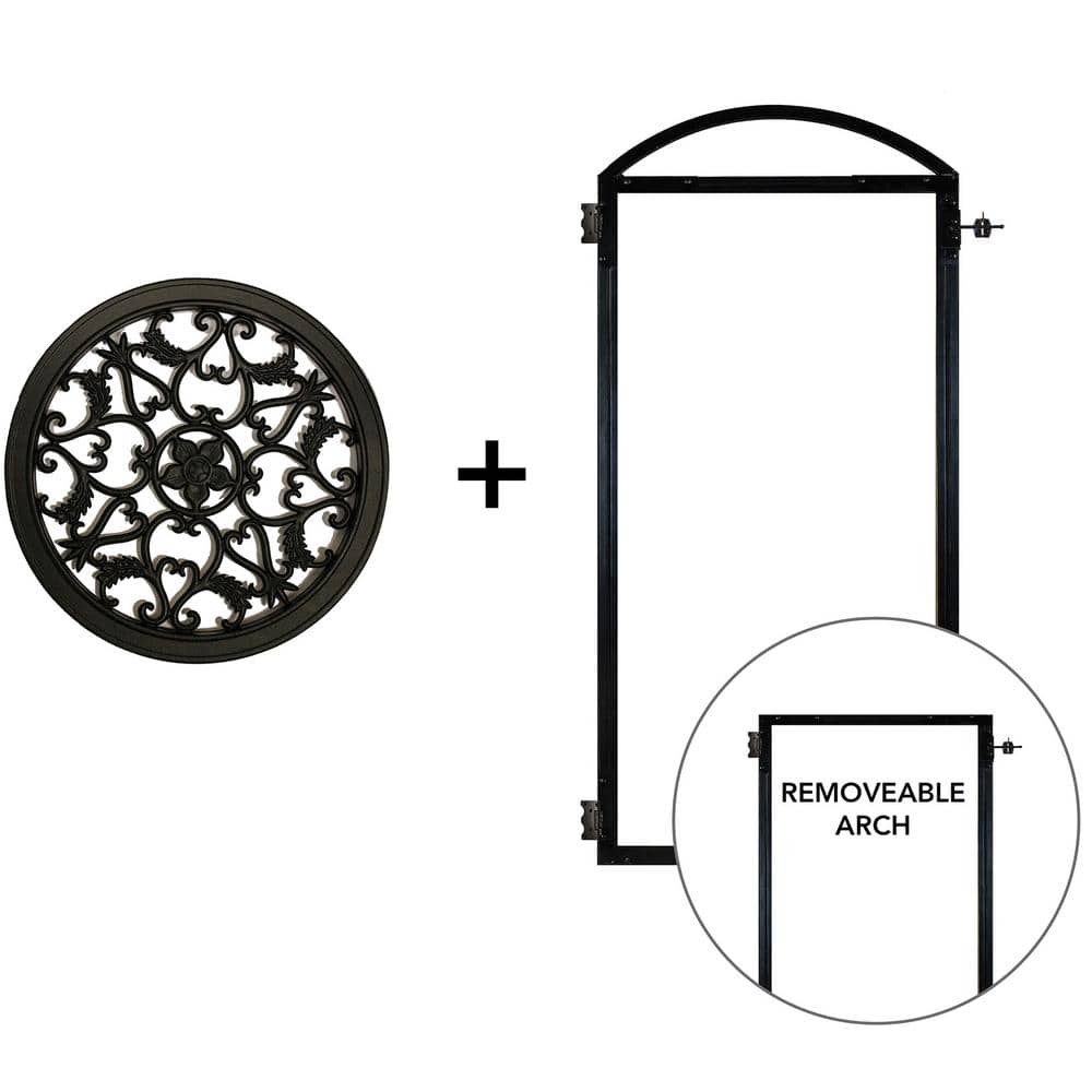 NUVO IRON EZ Install 6-Standard Fence Board Arched Pro Gate Frame with One 15 in. Dia Round Gate Insert