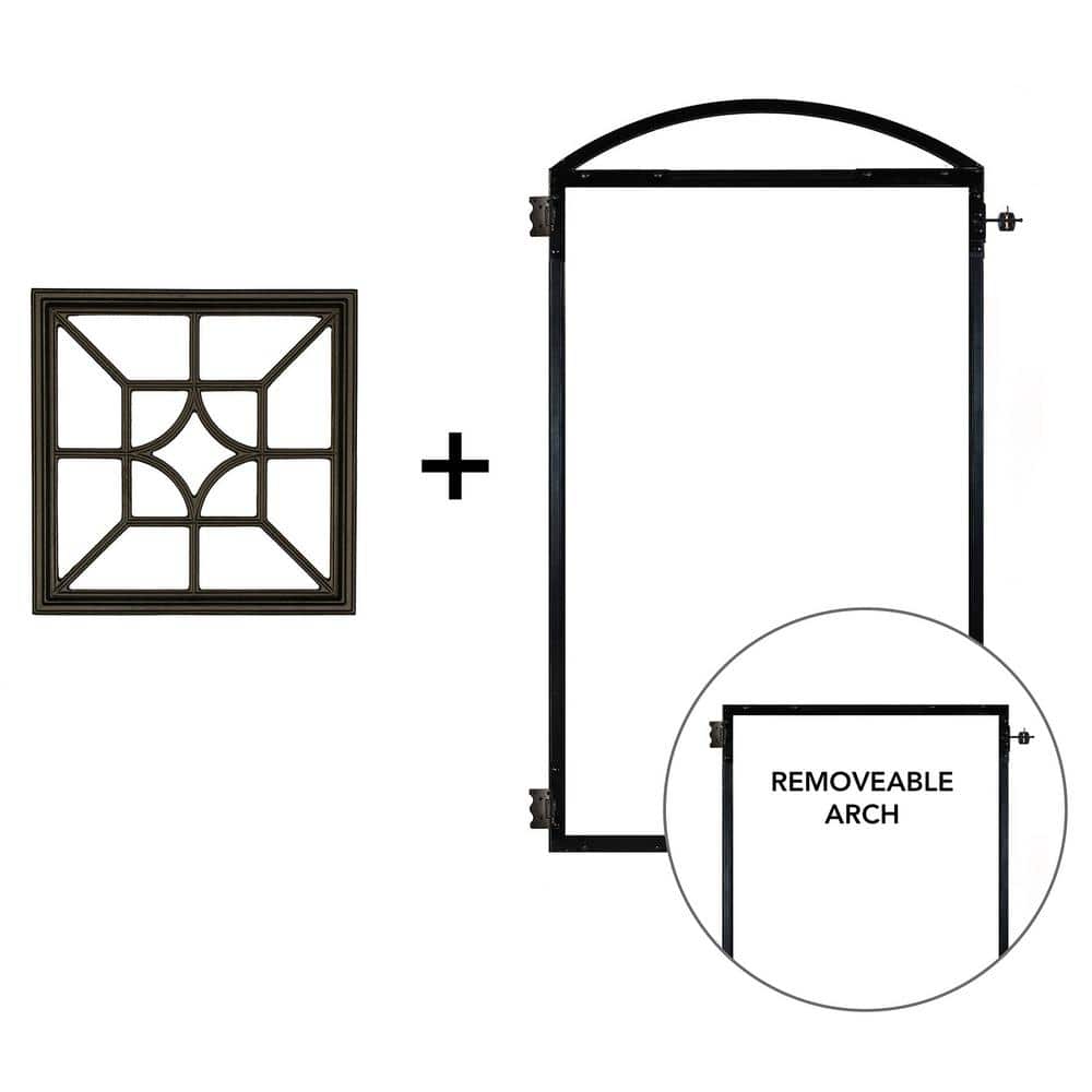 NUVO IRON EZ Install 8-Standard Fence Board Arched Pro Gate Frame with One 15 in. x 15 in. Square Diamond Insert
