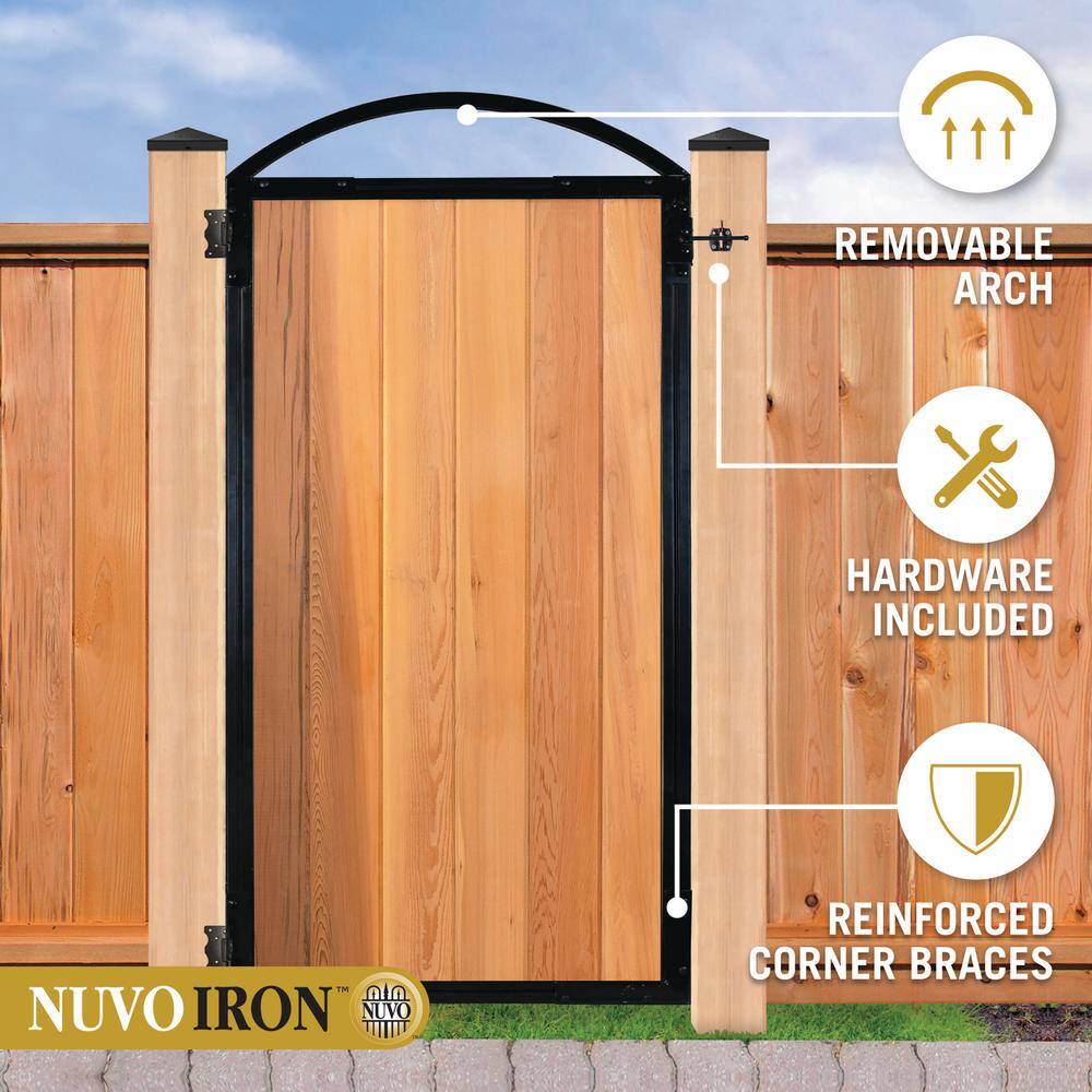 NUVO IRON EZ Install 8-Standard Fence Board Arched Pro Gate Frame with One 13 in. x 17 in. Oval Gate Insert