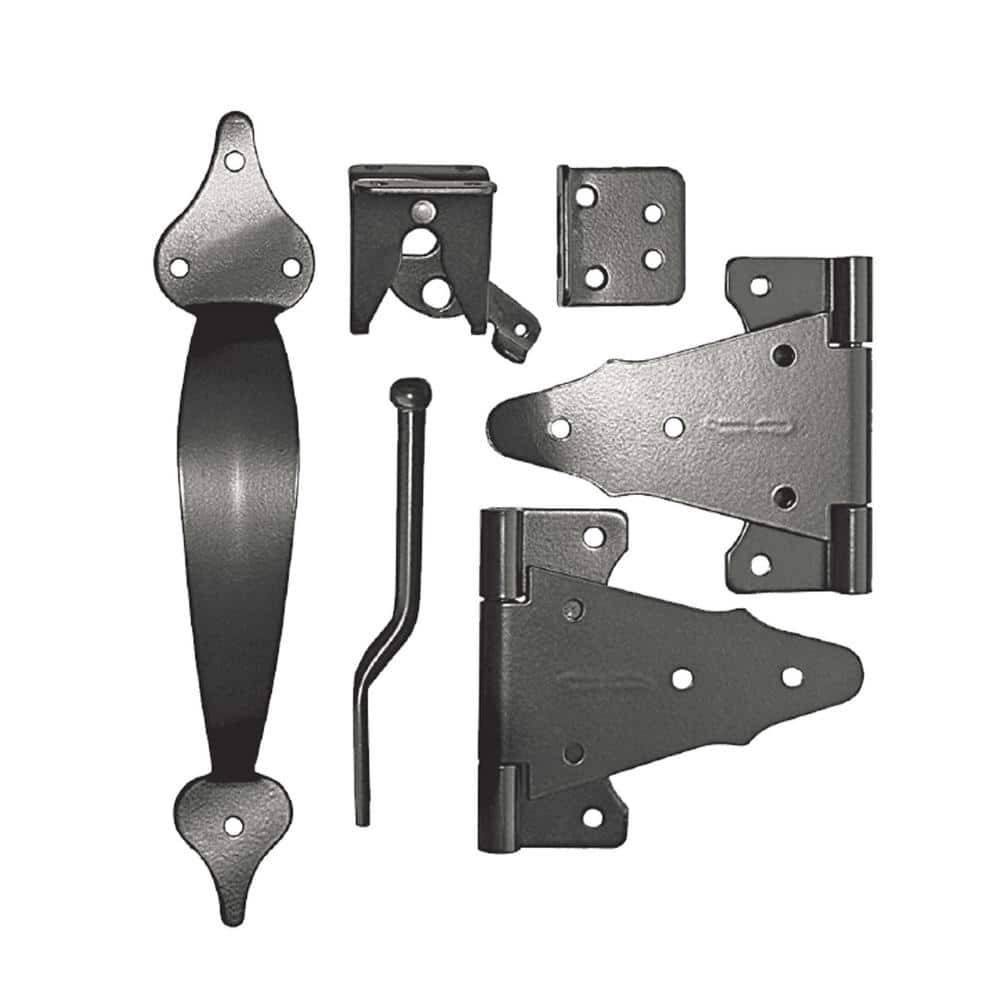NUVO IRON Wooden Gate Combo Kit with Two 6 in. Tee Hinges, Latch with Catch and Handle