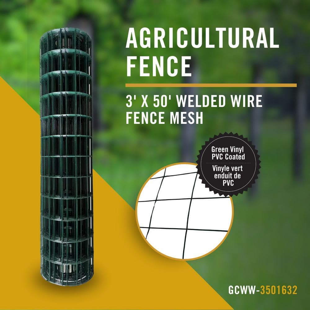 NUVO IRON Welded Wire Fence Mesh 3 ft. x 50 ft., Rectangular Mesh, Green Vinyl PVC Coated