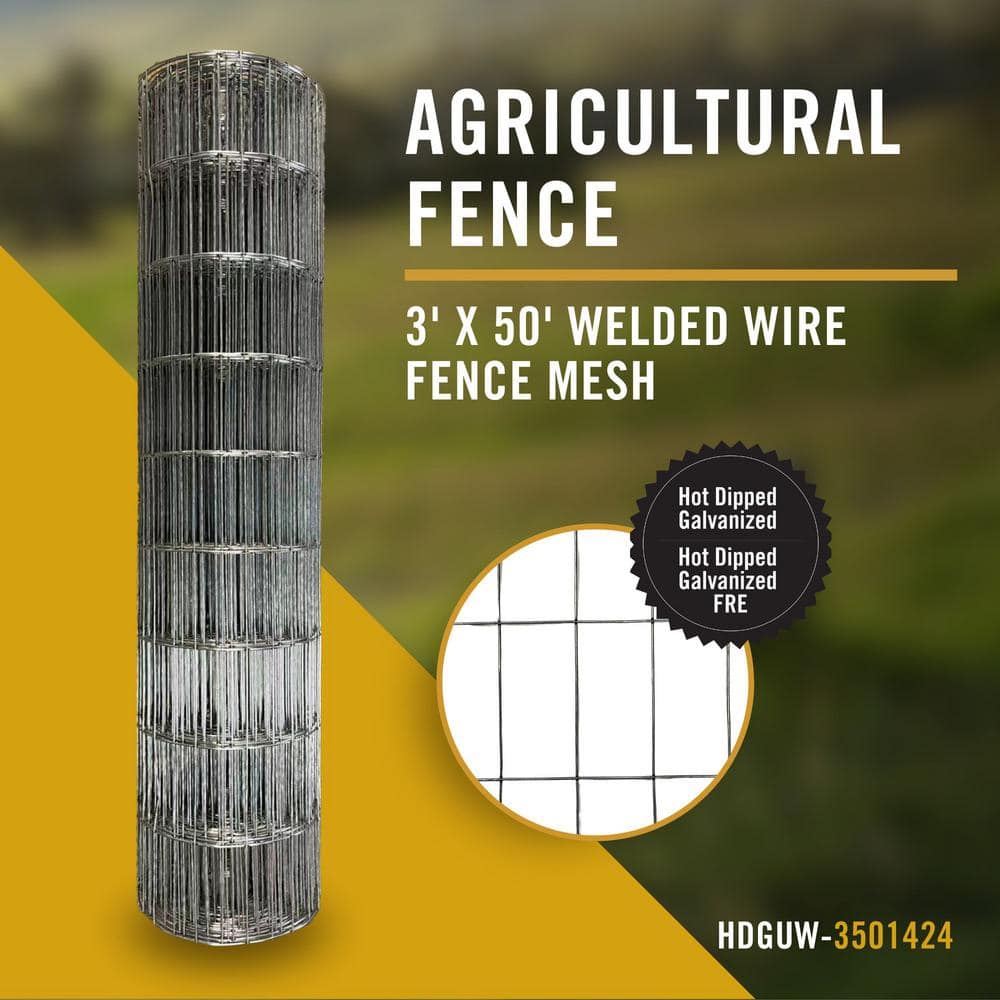 NUVO IRON Welded Wire Mesh 3 ft. x 50 ft. Utility Fence, 2 in. x 4 in. Rectangular Mesh, Hot Dipped Galvanized