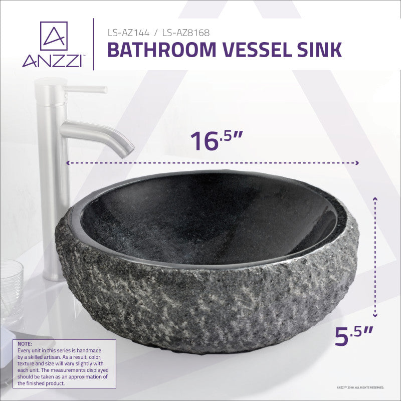 ANZZI Dragons Ash Mandy Black Natural Stone Round Vessel Sink, 16.5 in. x 5.5 in.