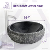 ANZZI Dragons Ash Mandy Black Natural Stone Round Vessel Sink, 16.5 in. x 5.5 in.