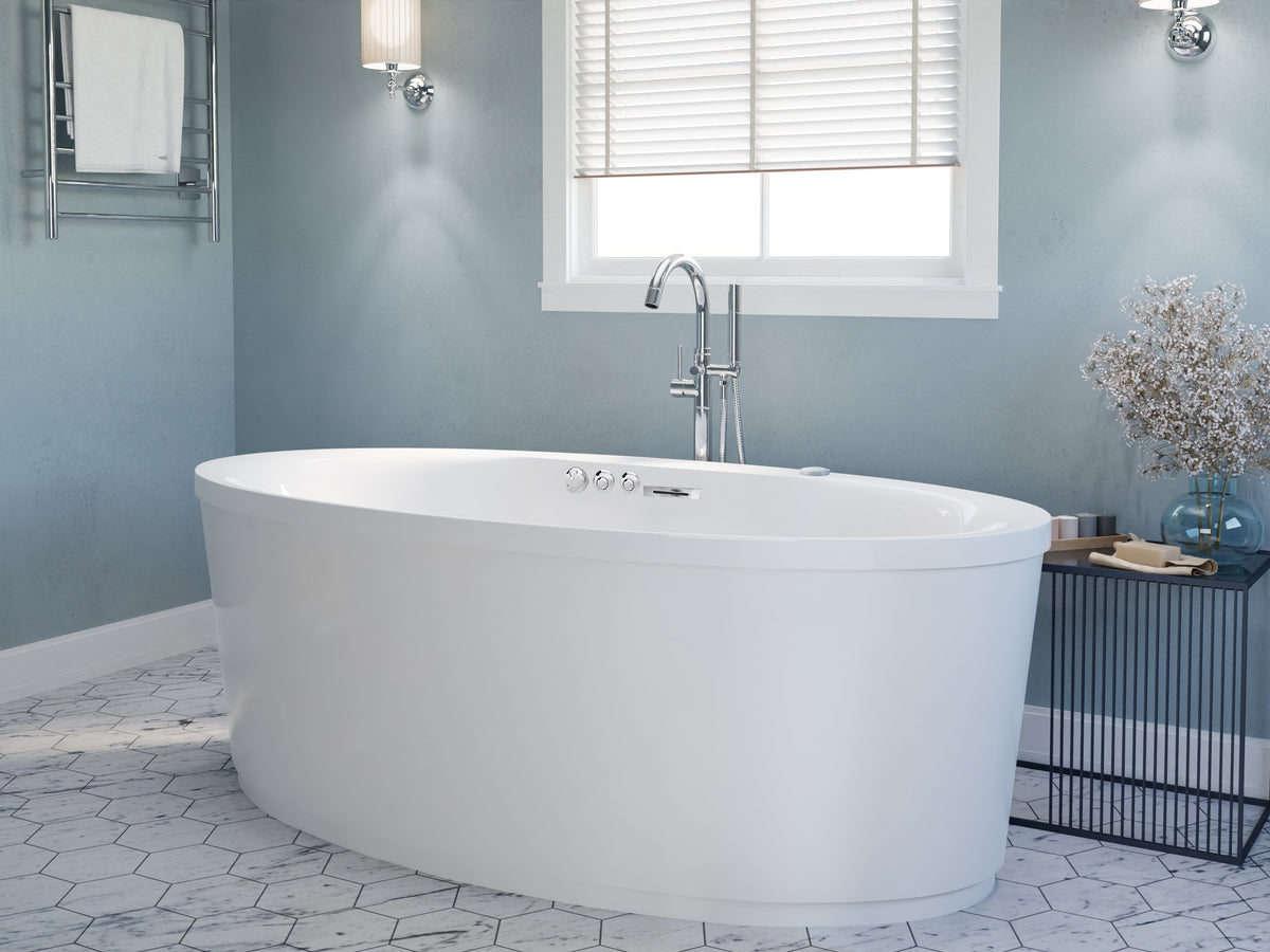 ANZZI Heidi 68 in. Acrylic Flatbottom Whirlpool and Air Freestanding Bathtub in White