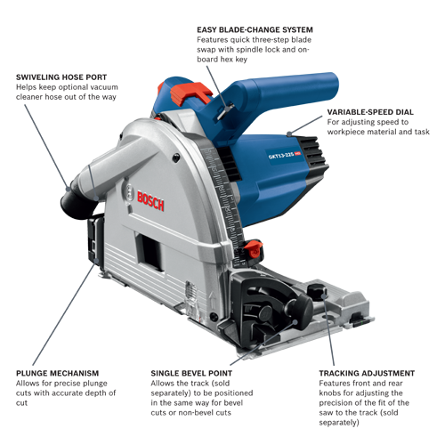 Bosch 6-1/2 in. 13 Amp Corded Track Saw with Plunge Action + Free 63 in. Aluminum Tracks and Carrying Bag