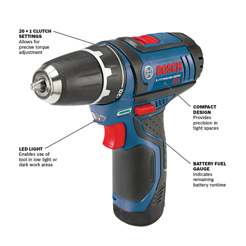 Bosch 12V Max 3/8-in Variable Speed Cordless Drill/Driver Kit, PS31-2A (2 Batteries + Charger)