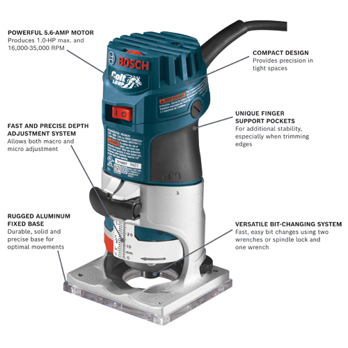 Bosch PR20EVS Colt 5.6 Amp 1.0 HP 120V Variable-Speed Fixed-Base Corded Palm Router