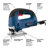 Bosch 6.5 Amp Corded Variable Speed Top-Handle Jig Saw Kit with Case + Bonus T-Shank Blade Set (15-Pack)