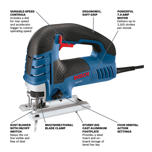 Bosch JS470E 7.0 Amp Corded Variable-Speed Top-Handle Jig Saw Kit with Carrying Case