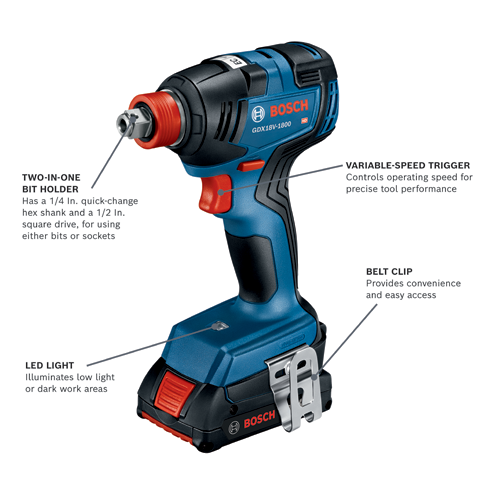 Bosch 18-Volt 1/4-in & 1/2-in Cordless Impact Driver/Wrench Kit (2 Batteries Included)