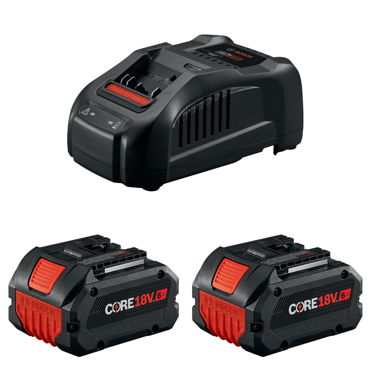 Bosch CORE18V 2-Pack 6 Ah Lithium-Ion Power Tool Battery Kit with 18V Fast Charger (GXS18V-20N26)