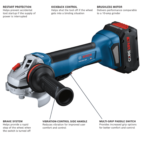 Bosch 4.5–5 in. CORE18V Paddle Switch Brushless Cordless Angle Grinder Kit (Charger Included, 1x 8Ah Battery)