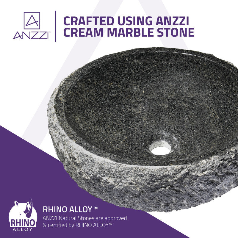 ANZZI Dragons Ash Mandy Black Natural Stone Round Vessel Sink, 16.5 in. x 5.5 in.