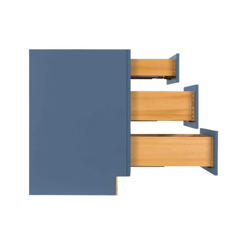 LIFEART CABINETRY Lancaster Blue Plywood Shaker Stock Assembled 3-Drawer Base Kitchen Cabinet 12 in. W x 34.5 in. D H x 24 in. D