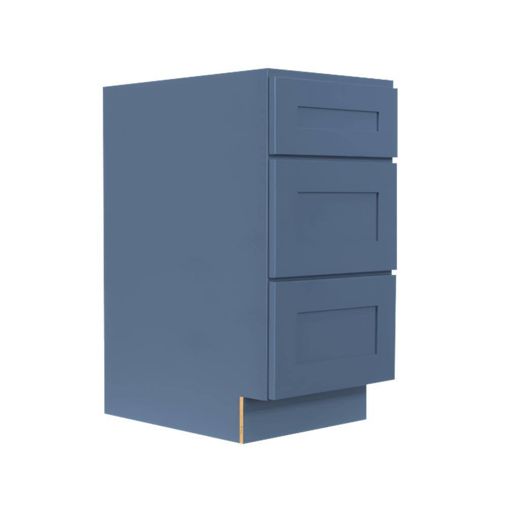 LIFEART CABINETRY Lancaster Blue Plywood Shaker Stock Assembled 3-Drawer Base Kitchen Cabinet 21 in. W x 34.5 in. D H x 24 in. D