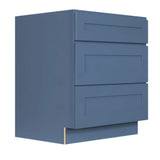 LIFEART CABINETRY Lancaster Blue Plywood Shaker Stock Assembled 3-Drawer Base Kitchen Cabinet 24 in. W x 34.5 in. D H x 24 in. D