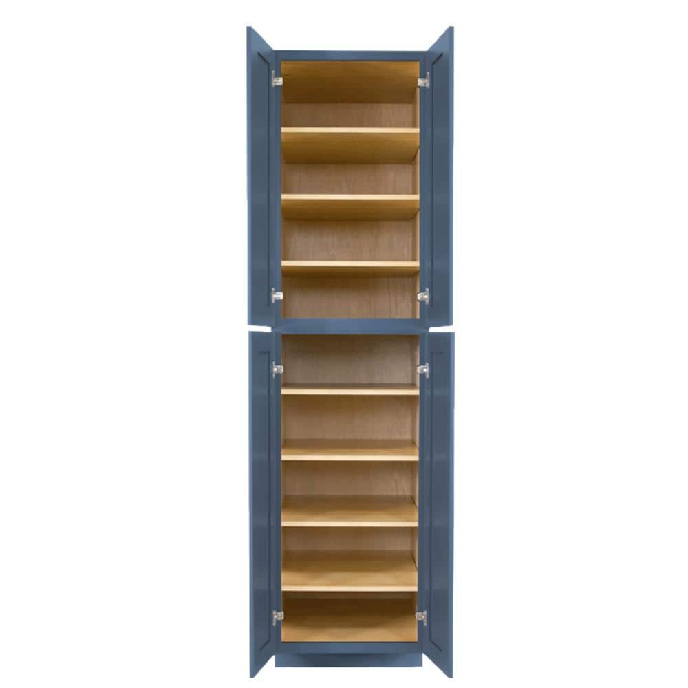 LIFEART CABINETRY Lancaster Blue Plywood Shaker Stock Assembled Tall Pantry Kitchen Cabinet 24 in. W x 96 in. D H x 27 in. D