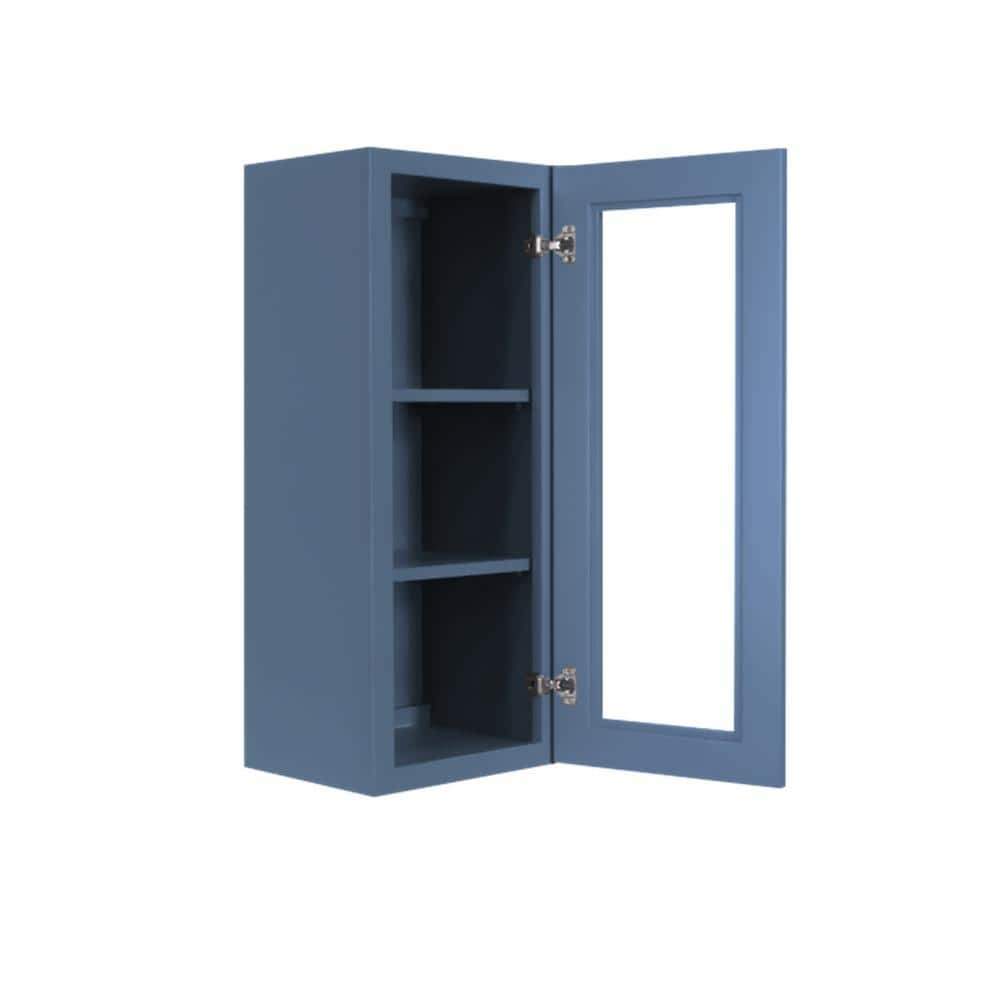 LIFEART CABINETRY Lancaster Blue Plywood Shaker Stock Assembled Wall Glass-Door Kitchen Cabinet 21 in. W x 12 in. D x 30 in. H